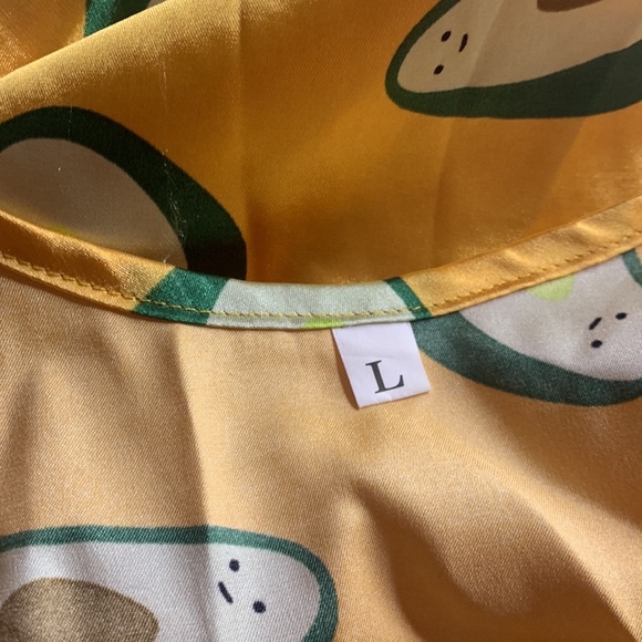 Two Piece Yellow Satin Avocado Print Shortie Pajama Set - Picture 11 of 11